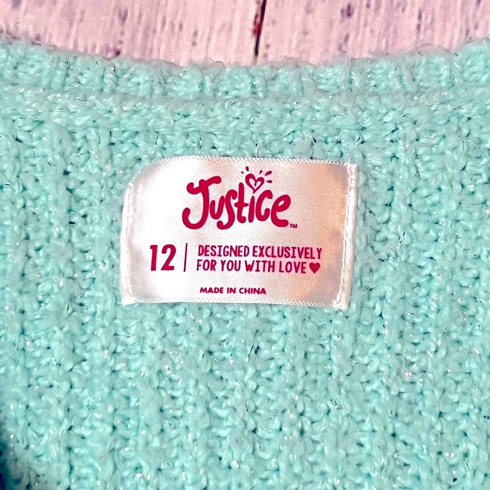 EUC Sequin Shoulder, Light Blue, Girls Justice Sweater